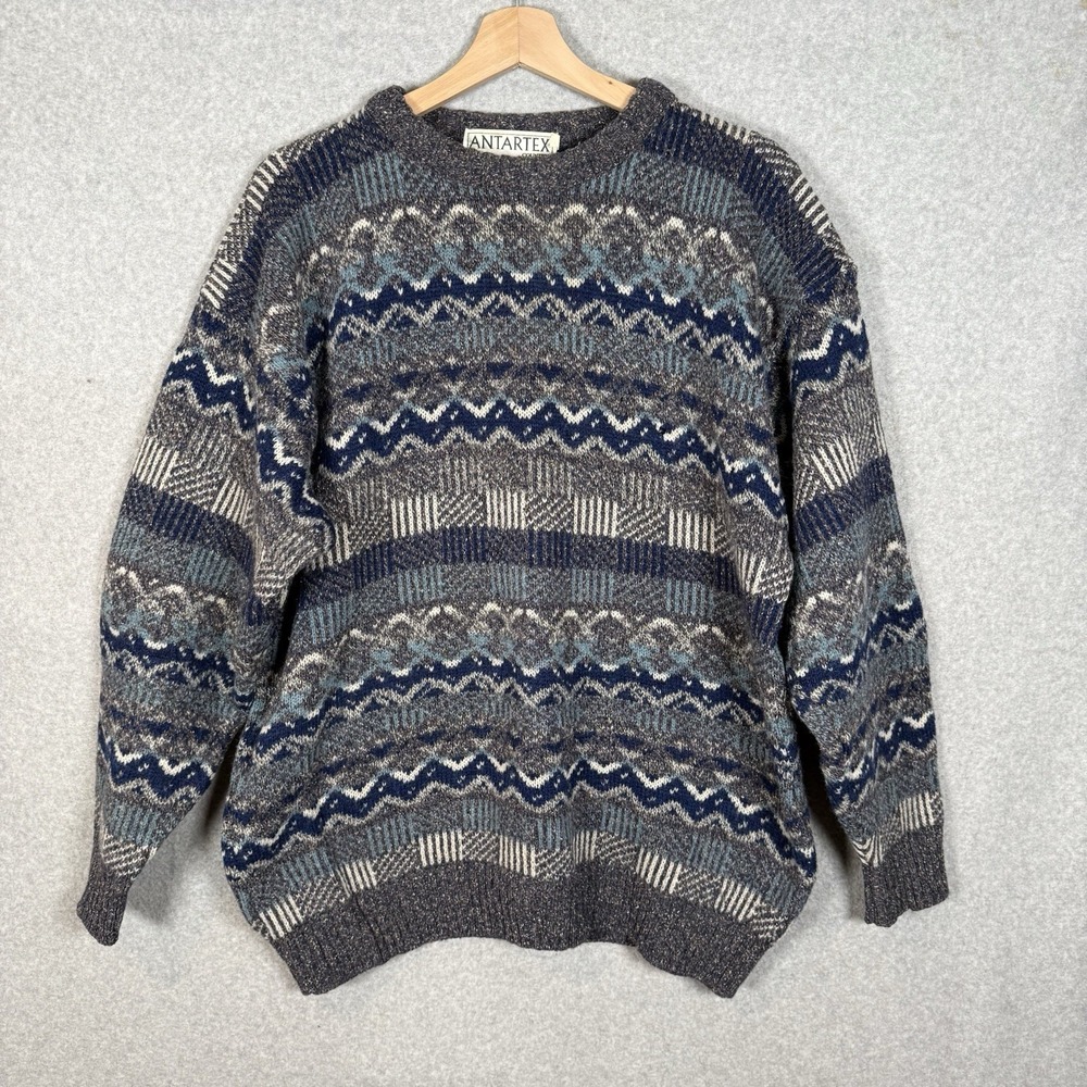 Antartex Sweater Mens XL Wool Silk Vintage 90s Patterned